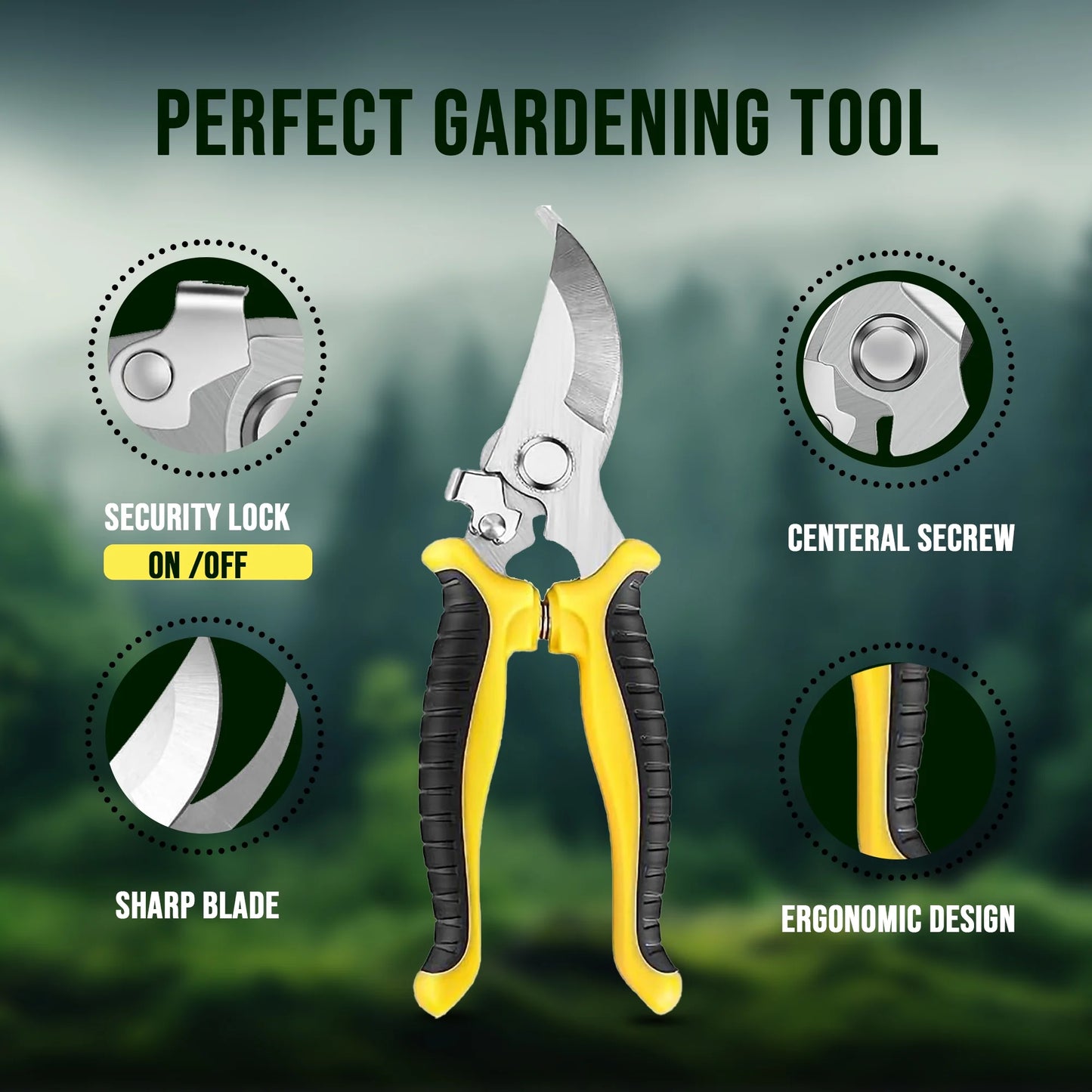 Plant Pruning Shears, Stainless Steel Garden Pruner Scissors, Bypass Clippers (3 Pack)