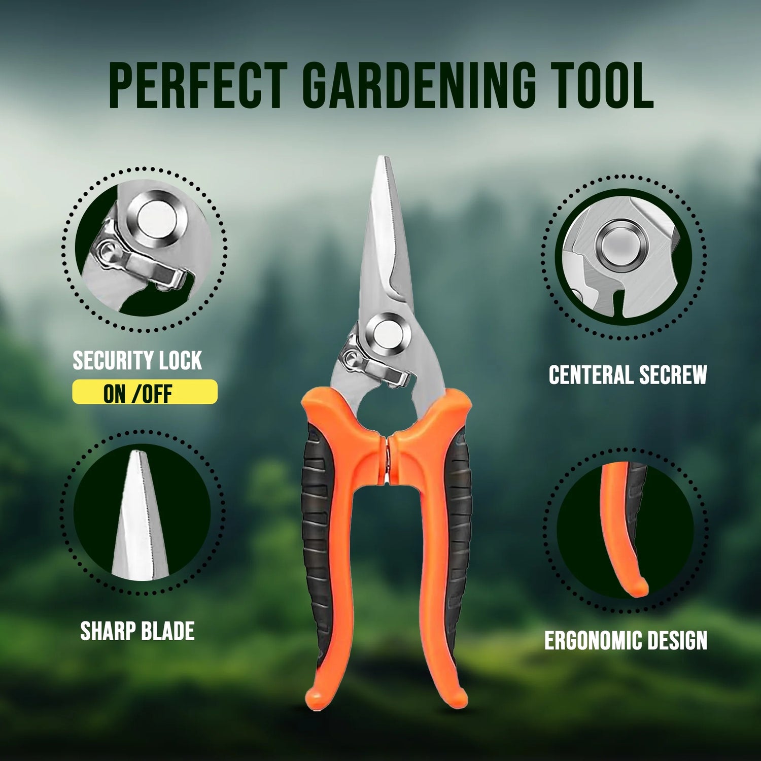 Plant Pruning Shears, Stainless Steel Garden Pruner Scissors, Bypass Clippers (3 Pack)