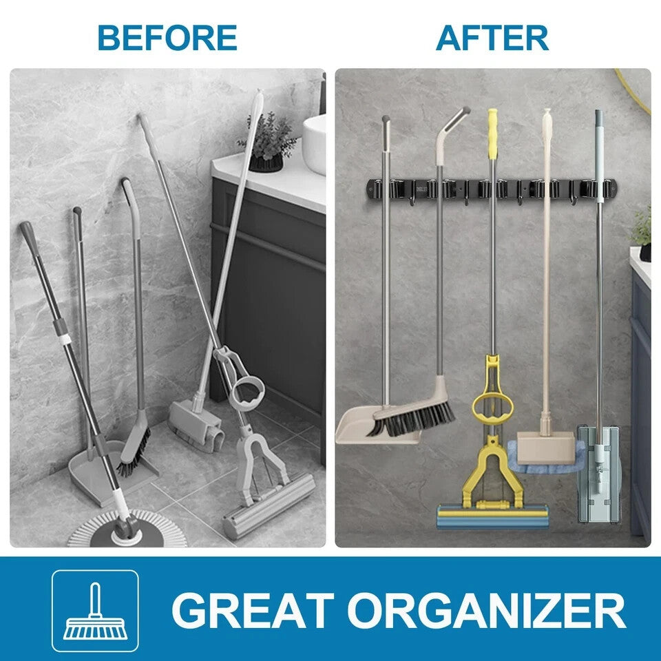 Broom Holder Wall Mount Stainless Steel Heavy Duty Garage Organization Organizer