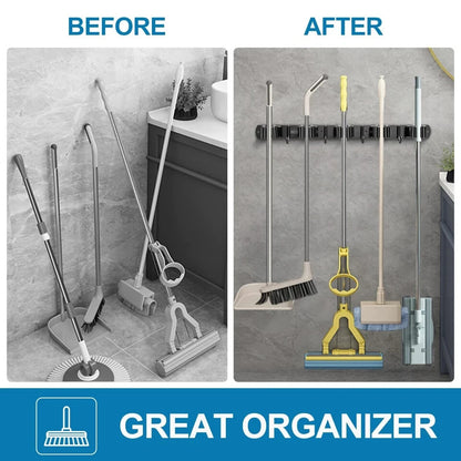 Broom Holder Wall Mount Stainless Steel Heavy Duty Garage Organization Organizer