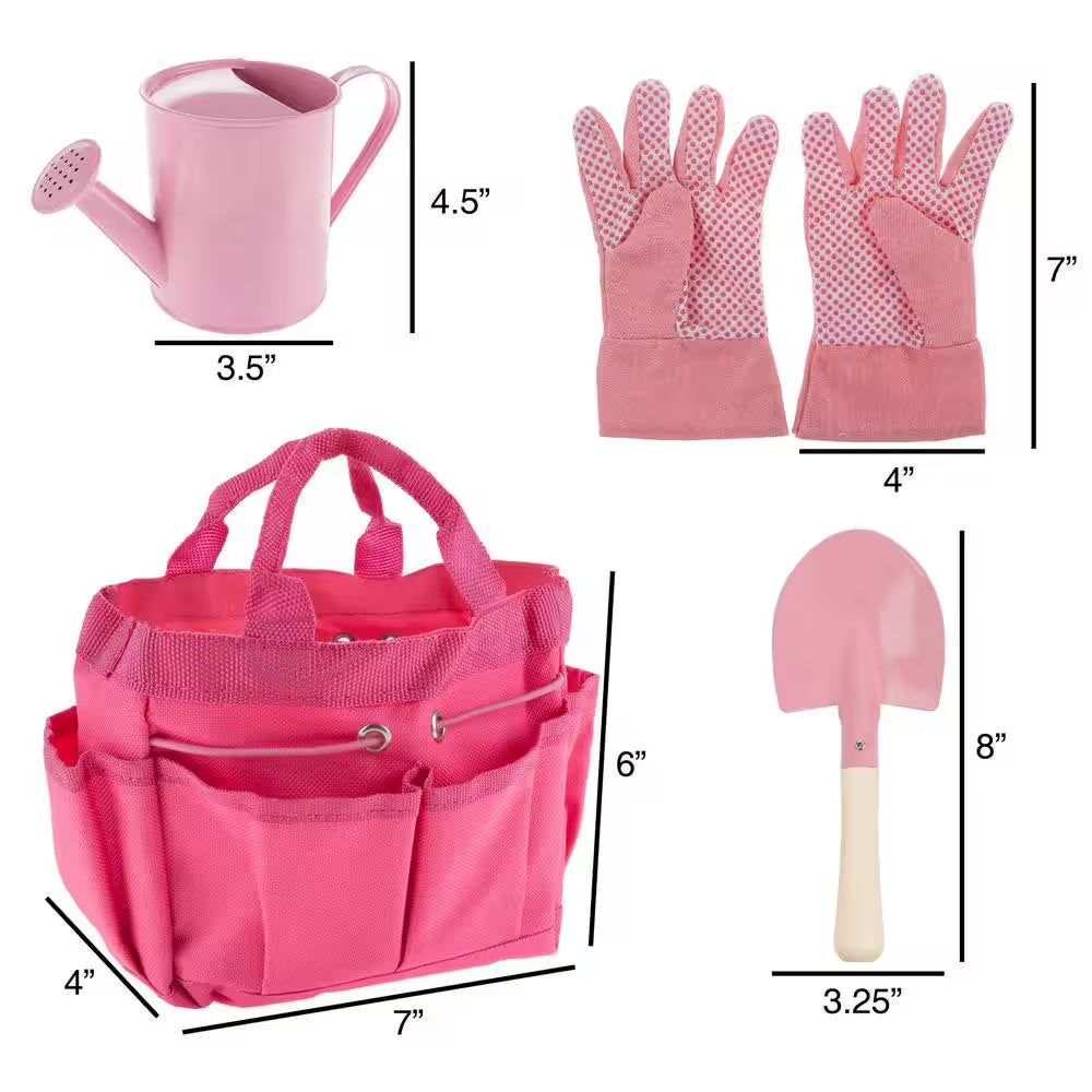 Kids Pink Gardening Tool Set with Canvas Bag