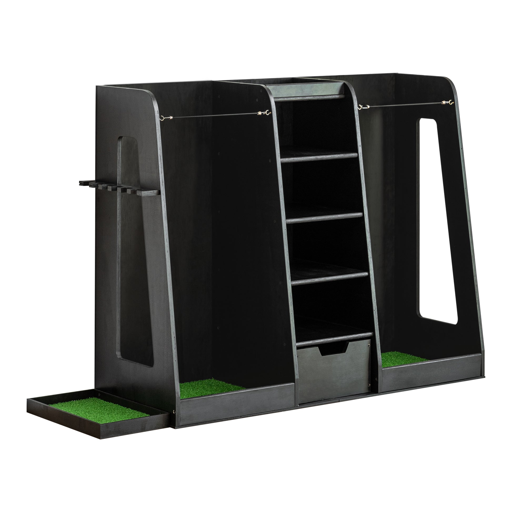 55.5 L X 16 W X 37 H in Wooden Golf Bag Organizer and Storage Rack,High Quality Wooden 2 Golf Bag Rack with Drawers,Easy to Assemble Golf Club Holder Stand with Club Holders on Side,Black