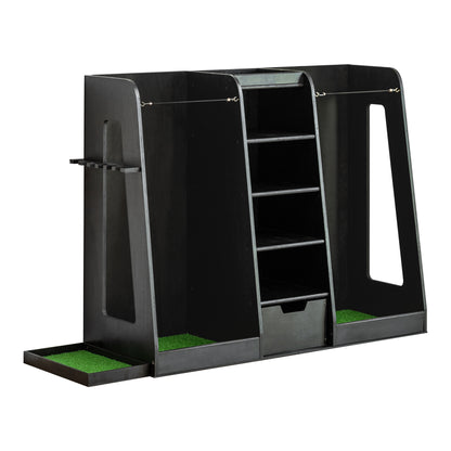 55.5 L X 16 W X 37 H in Wooden Golf Bag Organizer and Storage Rack,High Quality Wooden 2 Golf Bag Rack with Drawers,Easy to Assemble Golf Club Holder Stand with Club Holders on Side,Black