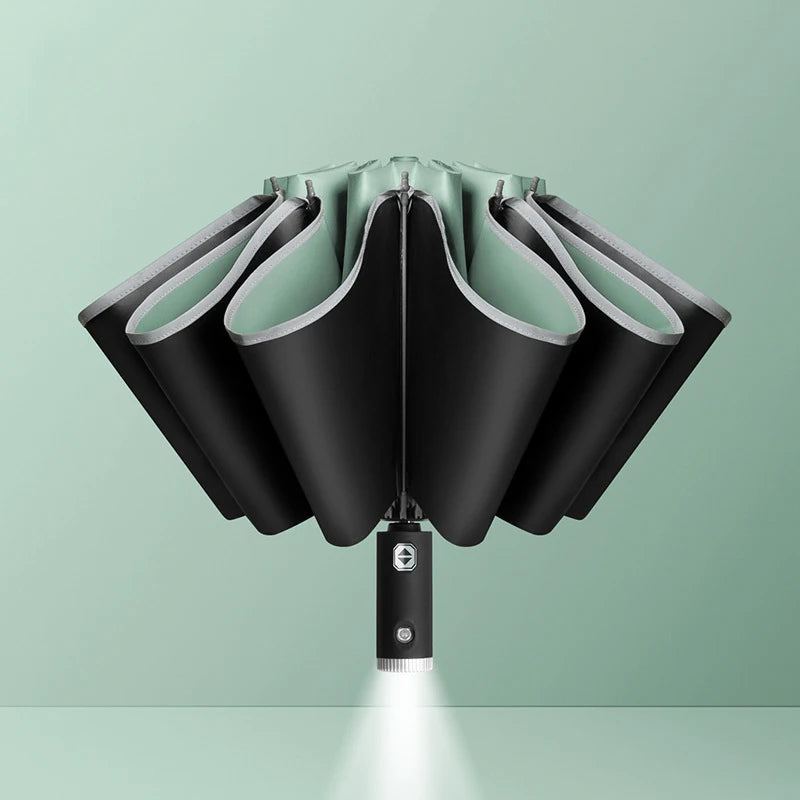 New Automatic Opening and Closing Umbrella Led Lighted Fully Automatic Reverse Business Sunshade Three Folding Folding Umbrella