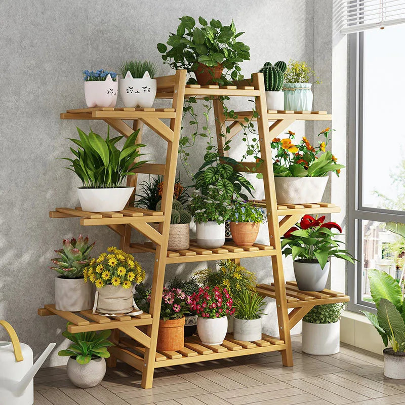 Elevate Your Space with Our Stylish Multi-Layer Bamboo Plant Rack – Perfect for Balconies and Living Rooms!