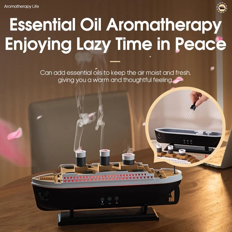 Transform Your Space with the Titanic Ship Model Air Humidifier - A Stylish 250ml Aroma Diffuser with Remote Control