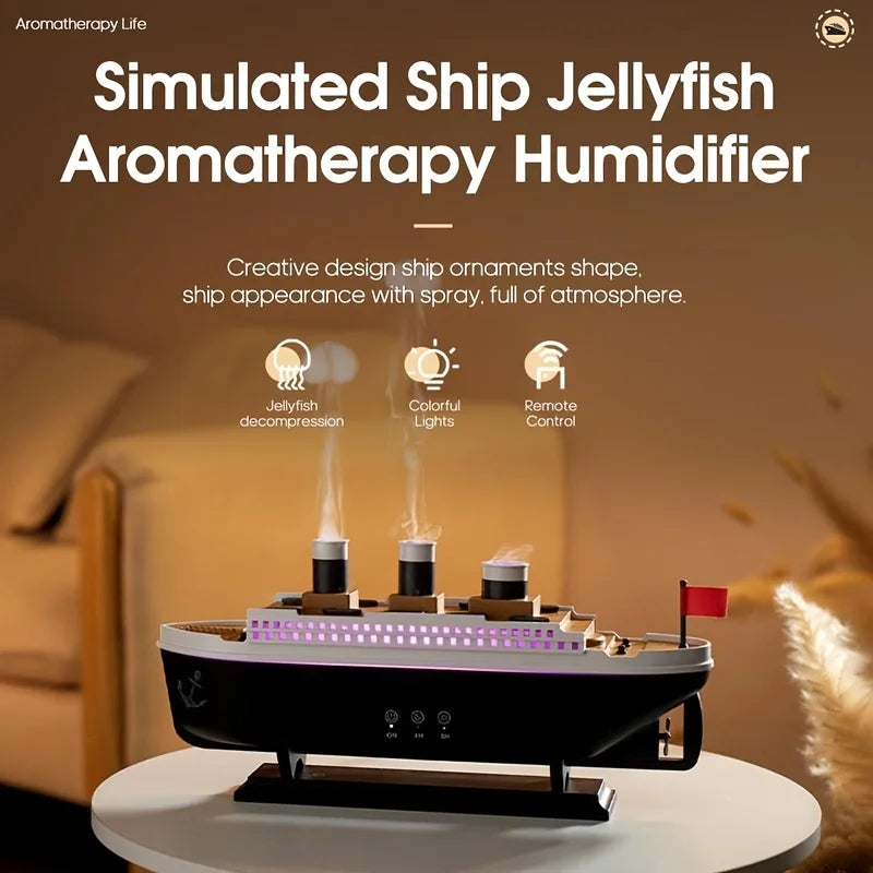 Transform Your Space with the Titanic Ship Model Air Humidifier - A Stylish 250ml Aroma Diffuser with Remote Control