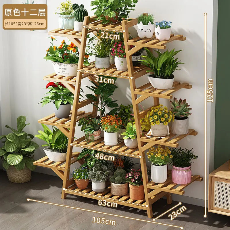Elevate Your Space with Our Stylish Multi-Layer Bamboo Plant Rack – Perfect for Balconies and Living Rooms!