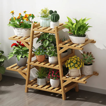 Elevate Your Space with Our Stylish Multi-Layer Bamboo Plant Rack – Perfect for Balconies and Living Rooms!