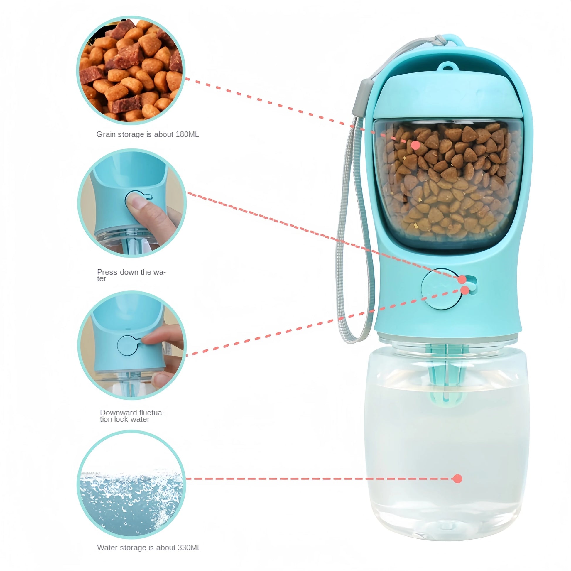 Portable Dog and Cat Water Bottle with Food Storage - Perfect for Outdoor Adventures and Travel