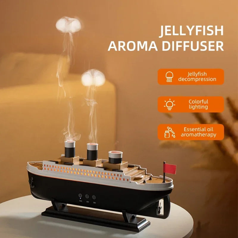Transform Your Space with the Titanic Ship Model Air Humidifier - A Stylish 250ml Aroma Diffuser with Remote Control