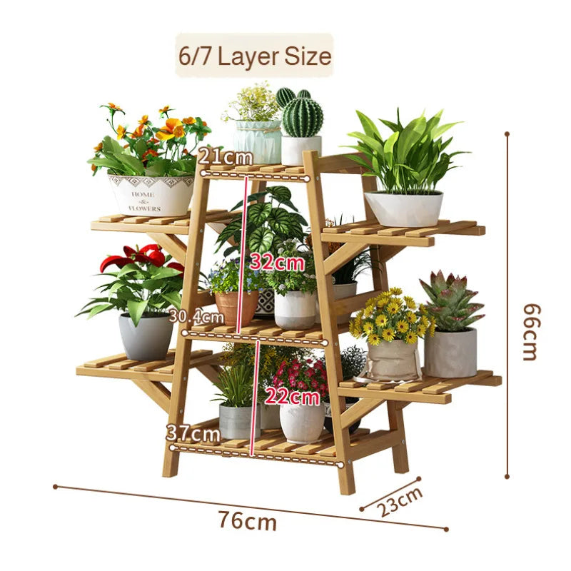 Elevate Your Space with Our Stylish Multi-Layer Bamboo Plant Rack – Perfect for Balconies and Living Rooms!
