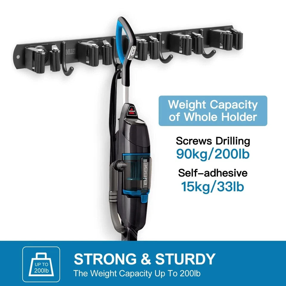 Broom Holder Wall Mount Stainless Steel Heavy Duty Garage Organization Organizer