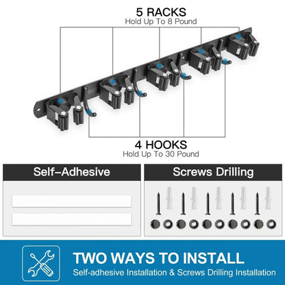 Broom Holder Wall Mount Stainless Steel Heavy Duty Garage Organization Organizer