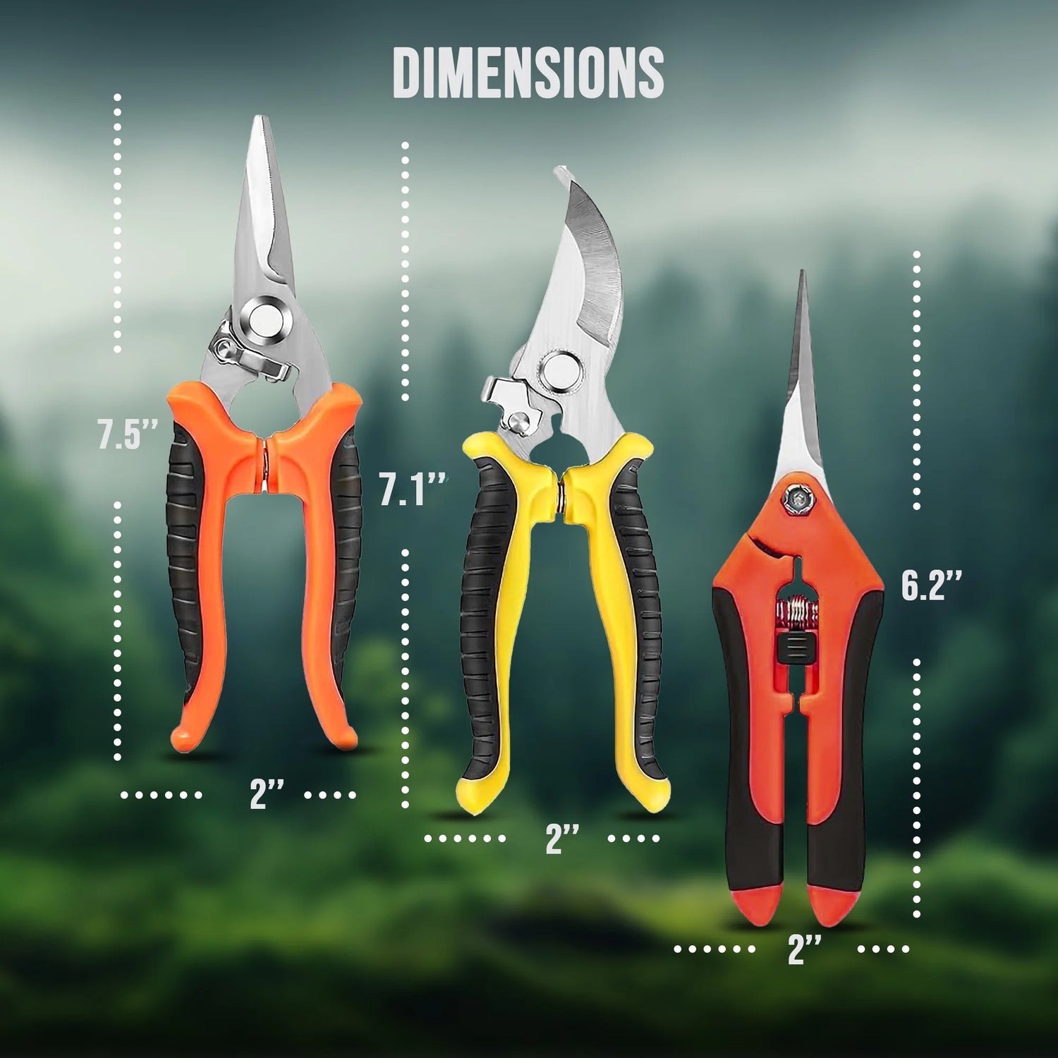 Plant Pruning Shears, Stainless Steel Garden Pruner Scissors, Bypass Clippers (3 Pack)