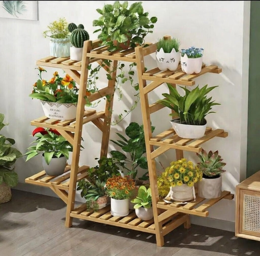 Elevate Your Space with Our Stylish Multi-Layer Bamboo Plant Rack – Perfect for Balconies and Living Rooms!