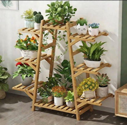 Elevate Your Space with Our Stylish Multi-Layer Bamboo Plant Rack – Perfect for Balconies and Living Rooms!